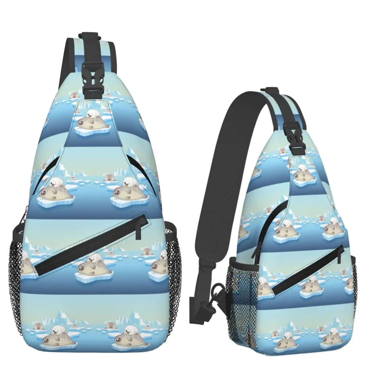 

Cute Seals Family Cartoon Character Chest Bag Men Sling Crossbody Backpack Chest Bag Traveling Hiking Daypack Shoulder Bag