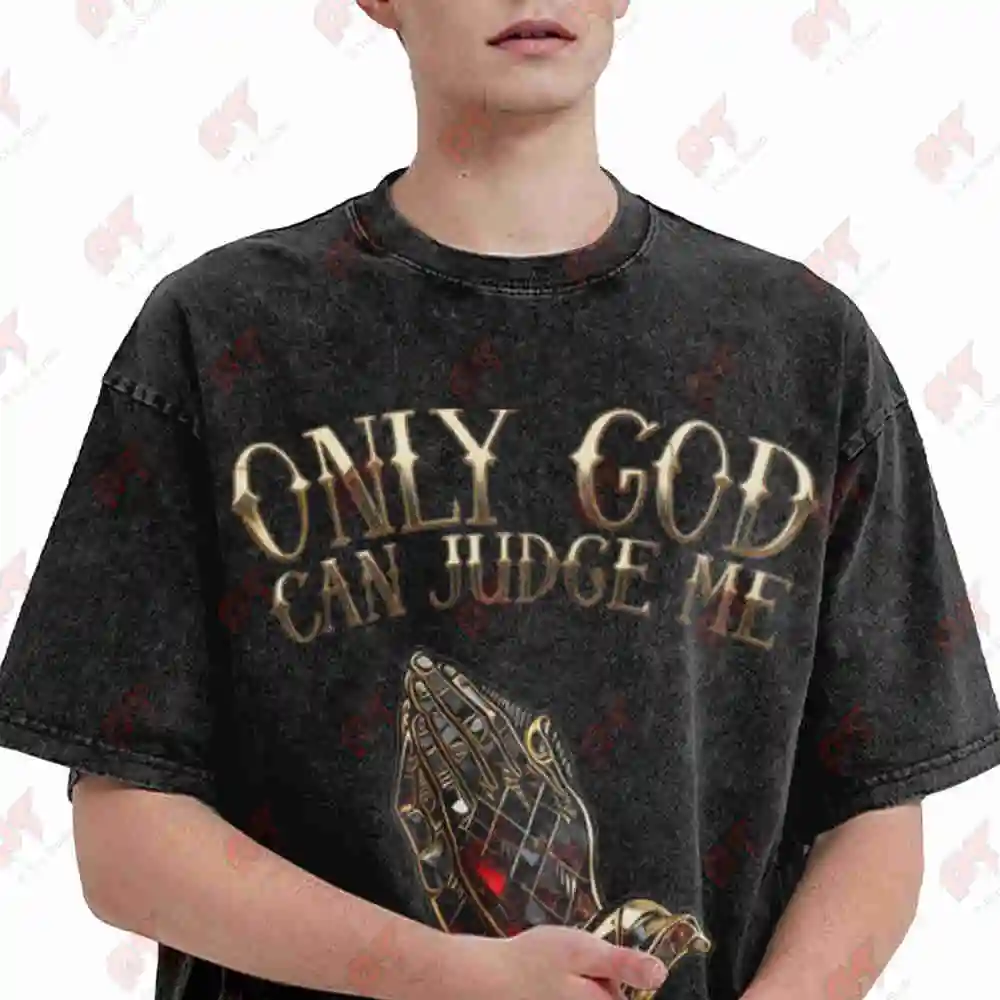 Solely God Can Judge Prayer Hands Vintage Washed Tee Pure Cotton T-Shirt