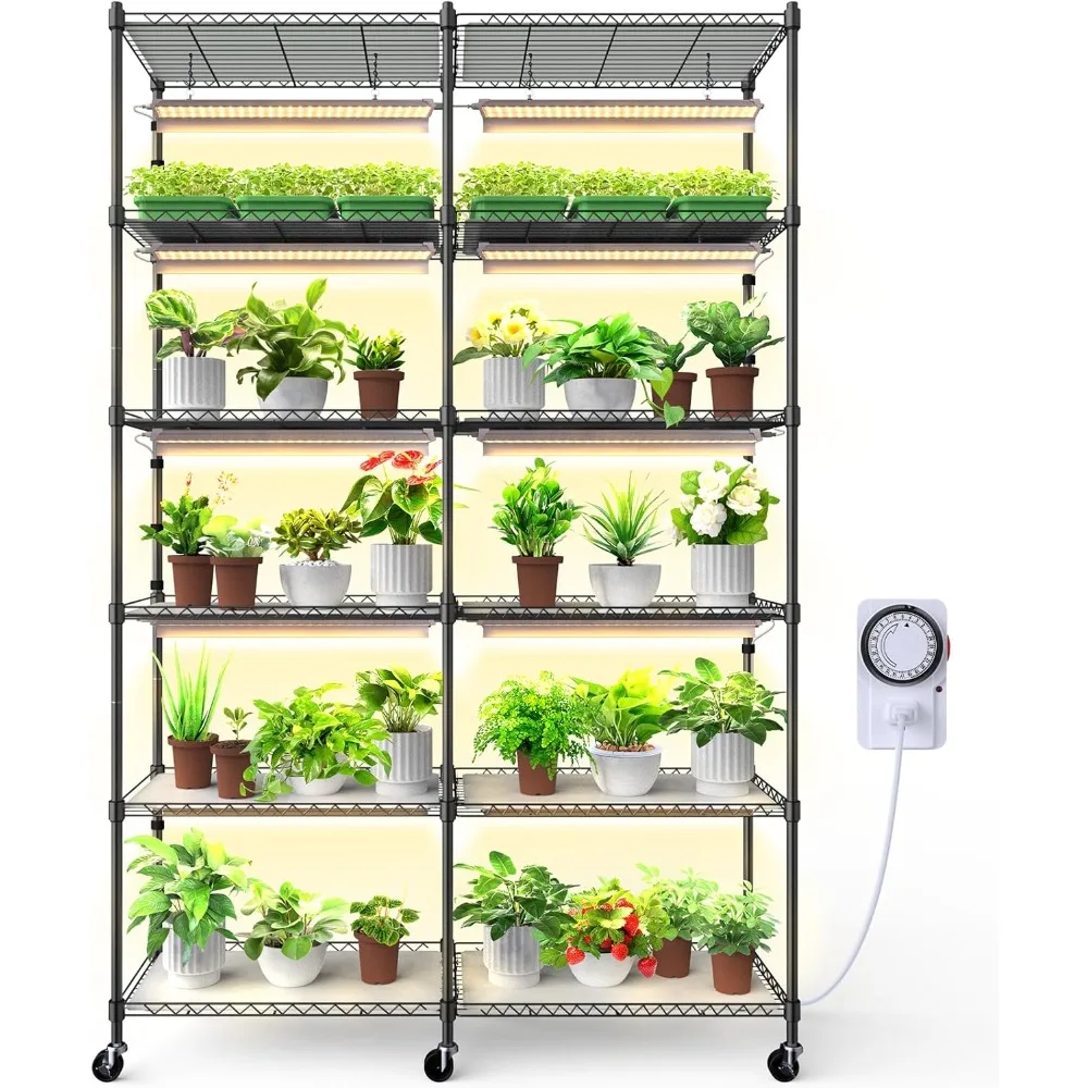 Plant Stand with Grow Lights for Indoor Plants, 6-Tier Large Tall Metal Plant Shelf with 10Pcs 1.6FT 20W Full Spectrum