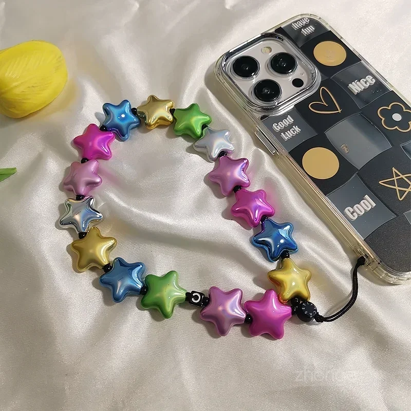 Lucky Star Bracelet Small Fresh Wrist Pendant Cartoon Bead Chain Cute Phone Hanging Rope Charm Cell Phone Chain  Anime Lanyard