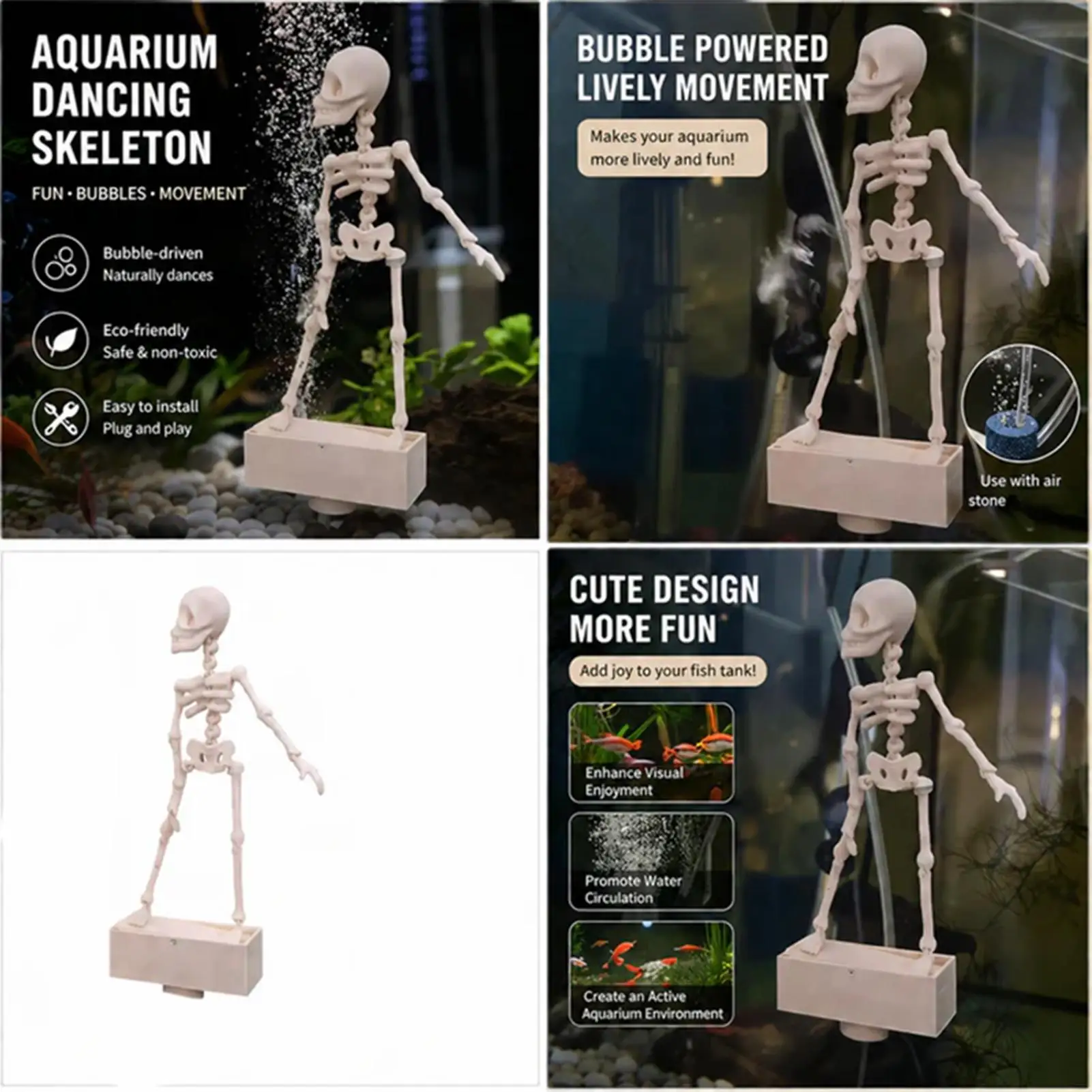 Creative Fish Tank Bubbler Decorations Realistic Decorative Interactive Dancing Skeleton Aquarium Bubbler with Air Hose - view 5