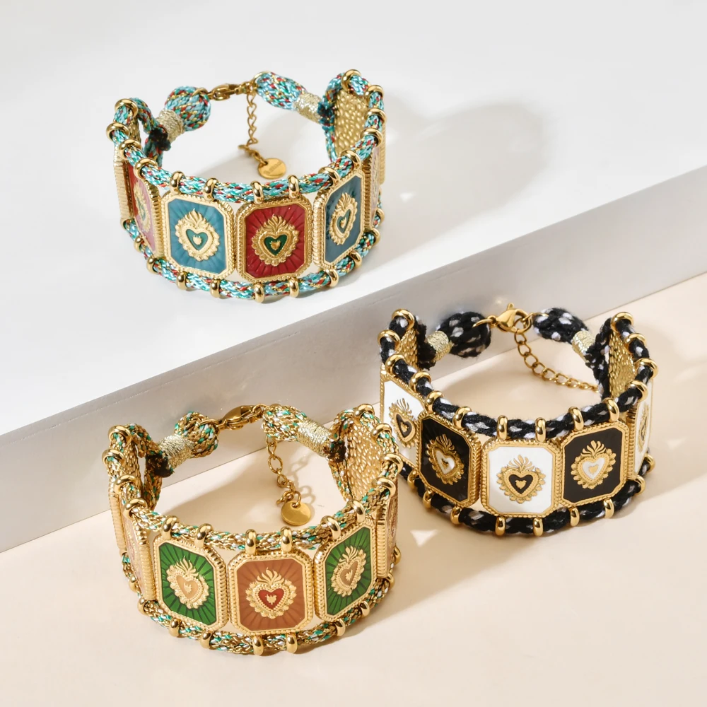 Modisches, schlichtes, farbiges Herz-Tarotkarten-Charm-Armband, Damen-Seil-Boho-Armbänder, Schmuck Großhandel – Detail 2