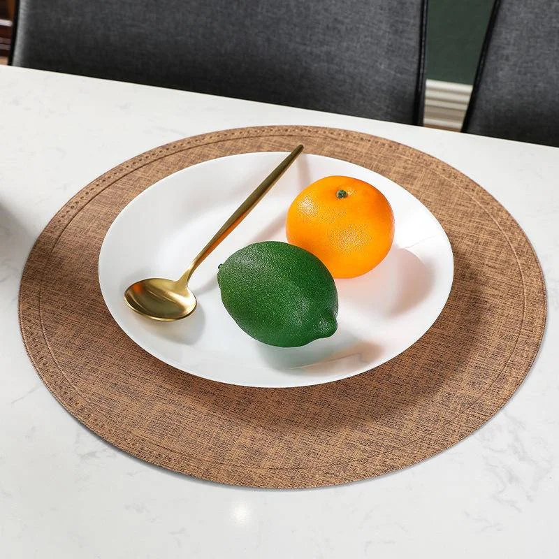 

Linen Pattern Solid Color Placemats Simple Insulation Coaster Round PU Leather Placemat Rectangle Table Mat