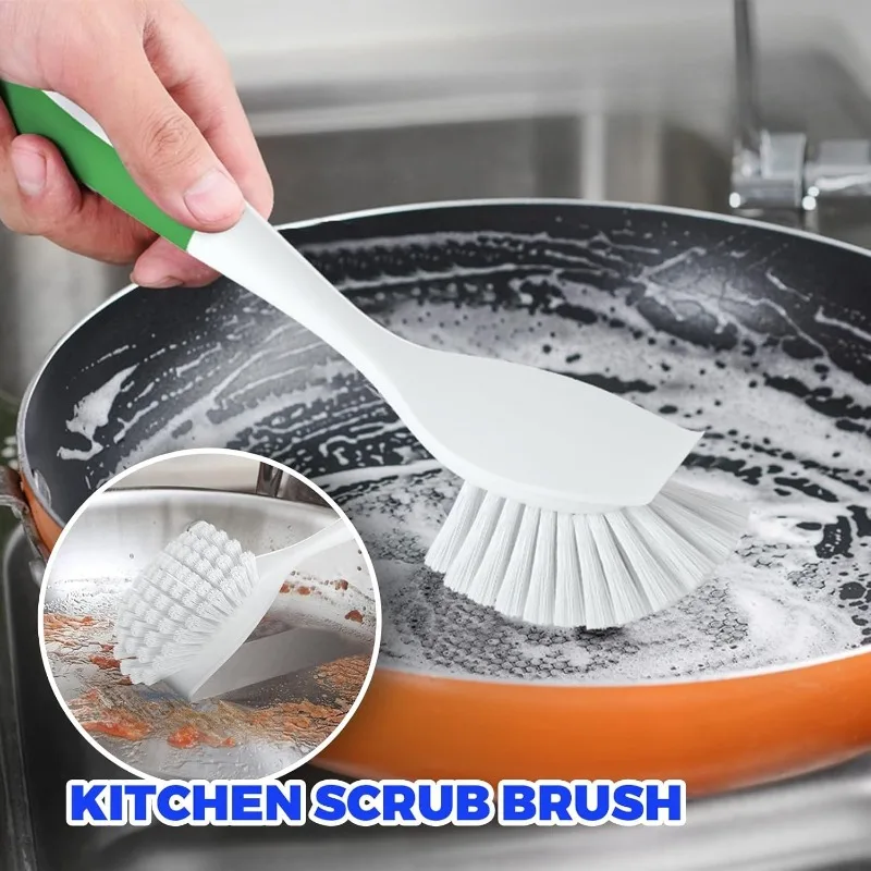 6 Pack Dish Brush with Handle Kitchen Cleaning Brush Set for Pot, Pan, Kitchen Sink (Green)