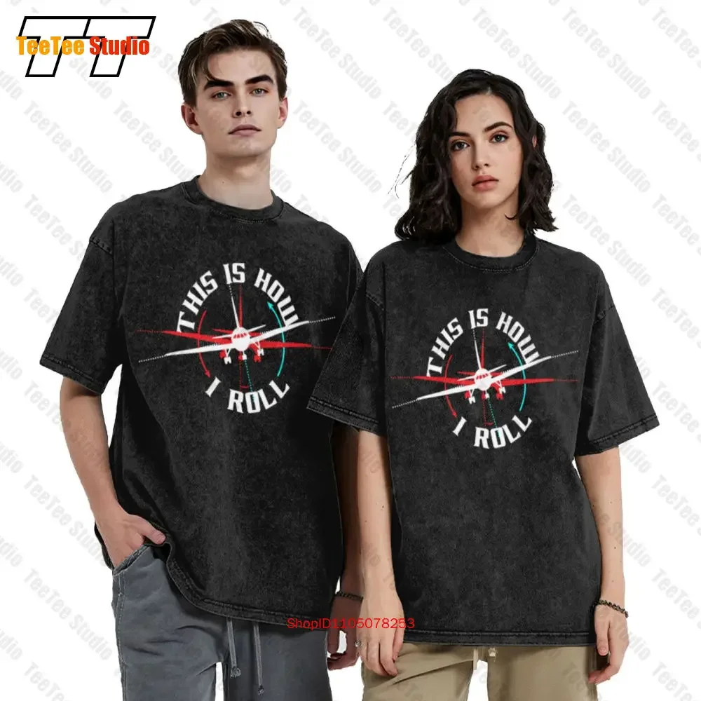 This Is How I Roll Airplane Pilot Funny Airline Flight Vintage Oversized T-Shirt 1RE7