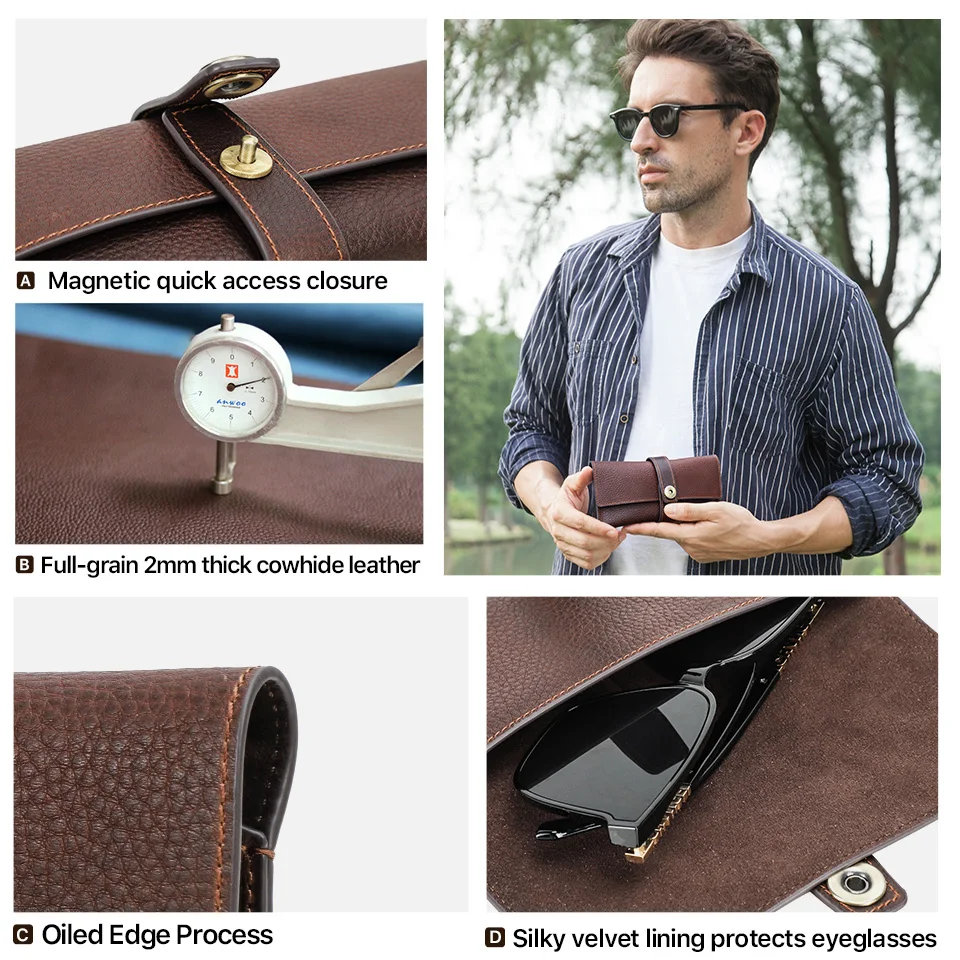 Handgemachte 1PC Retro Echtes Leder Gläser Abdeckung Fall Lagerung Tasche Sonnenbrille Schutz Box Brillen Halter Männer Frauen – Detail 11