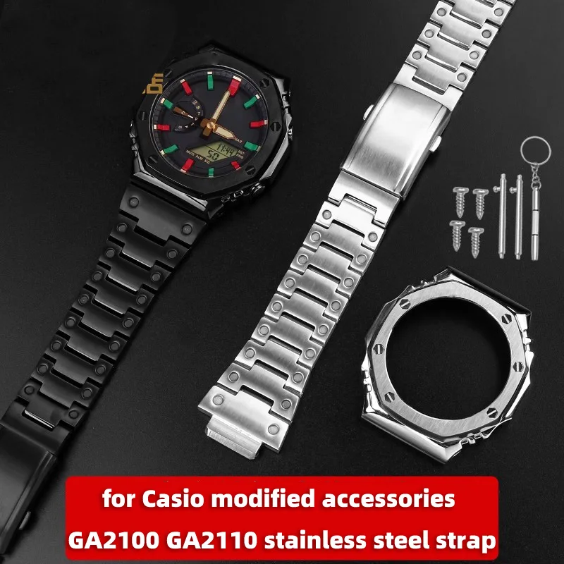 

Stainless Steel Watch Band for Casio G-Shock GA-2100/GA 2110/GA-B2100, Metal Bezel Case Cover with Modified Design, Men's 16mm
