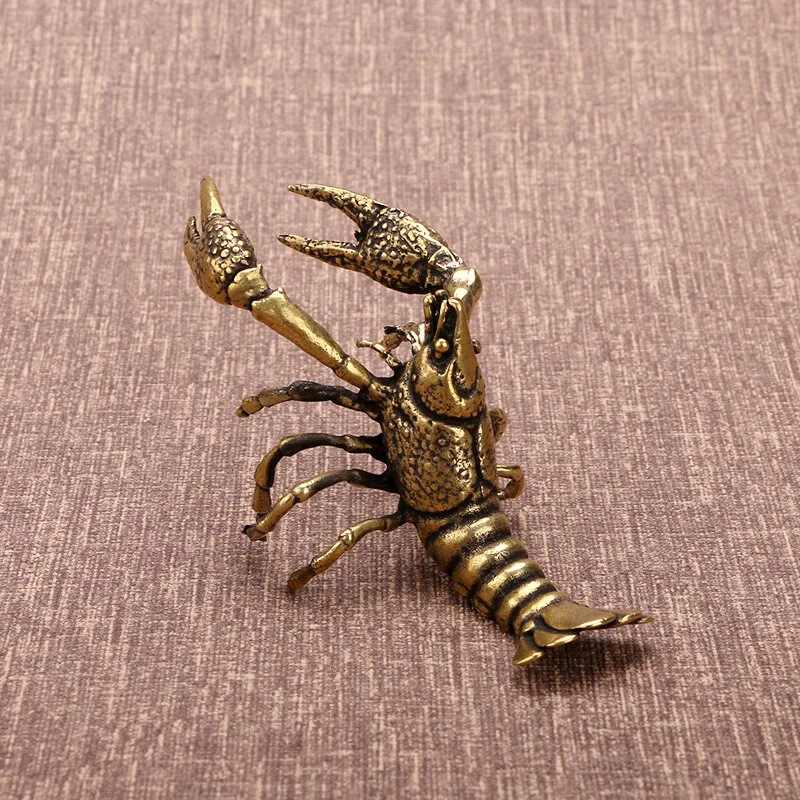Solid Brass Lobster Figurine Antique Copper Tea Pet Crayfish Statue Home Desktop Collectible Decor Handicraft