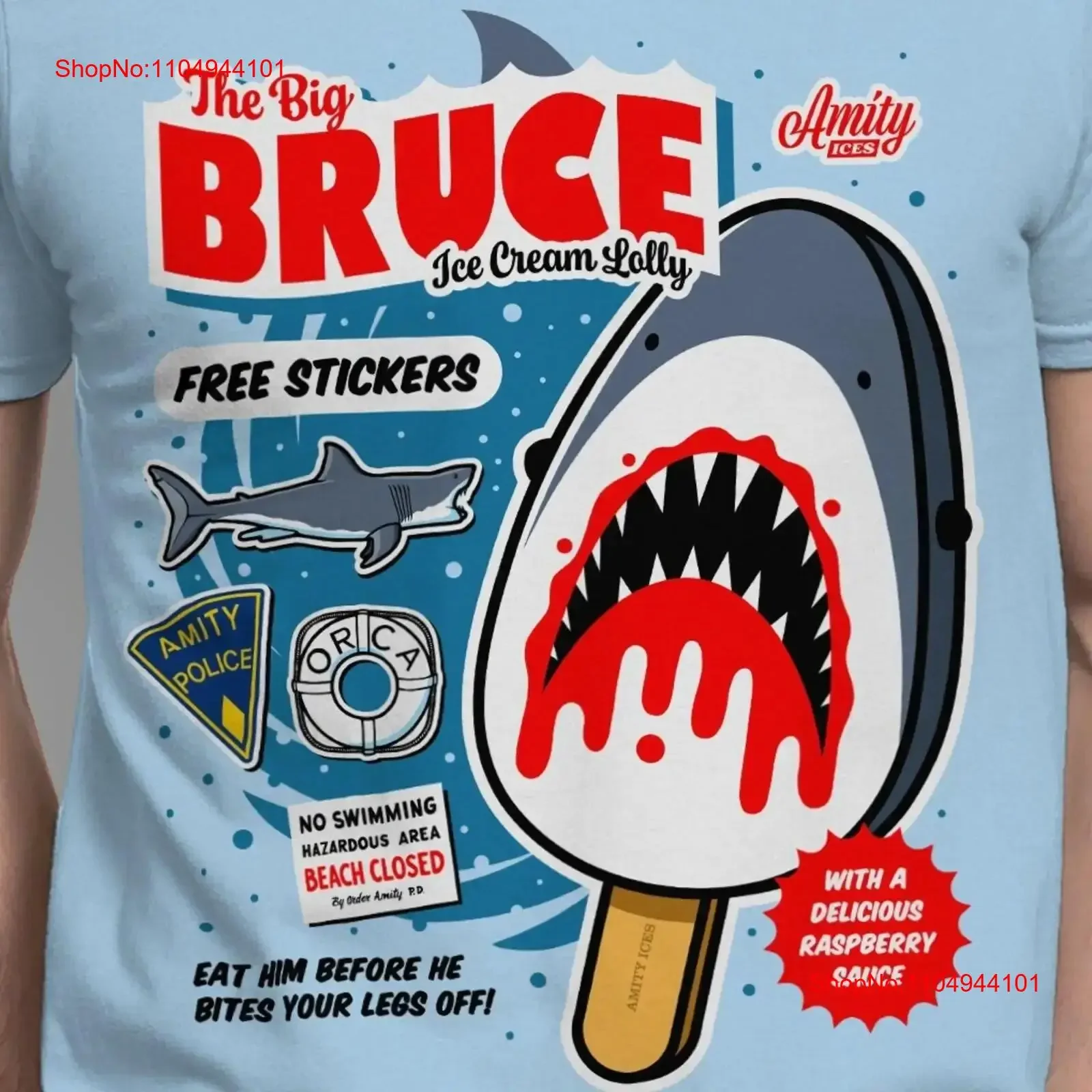 

The Big Bruce Ice Cream T SHIRT Great White Shark vintage Washed Casual Breathable Slightly Soft designer clothes fashion