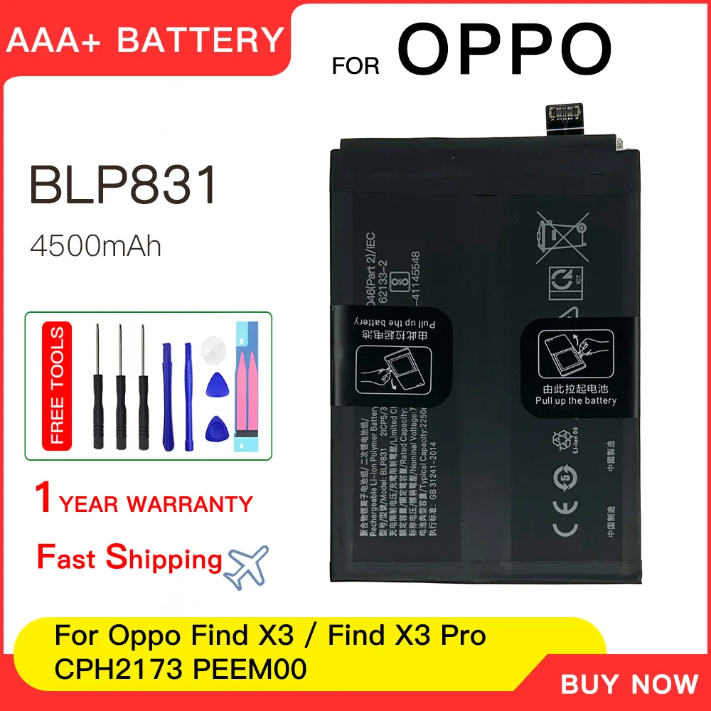 Genuine Battery 4500mAh BLP831 Battery For OPPO Find X3 / Find X3 Pro X3Pro CPH2173 PEEM00 Batteries Batteria + Free Tools