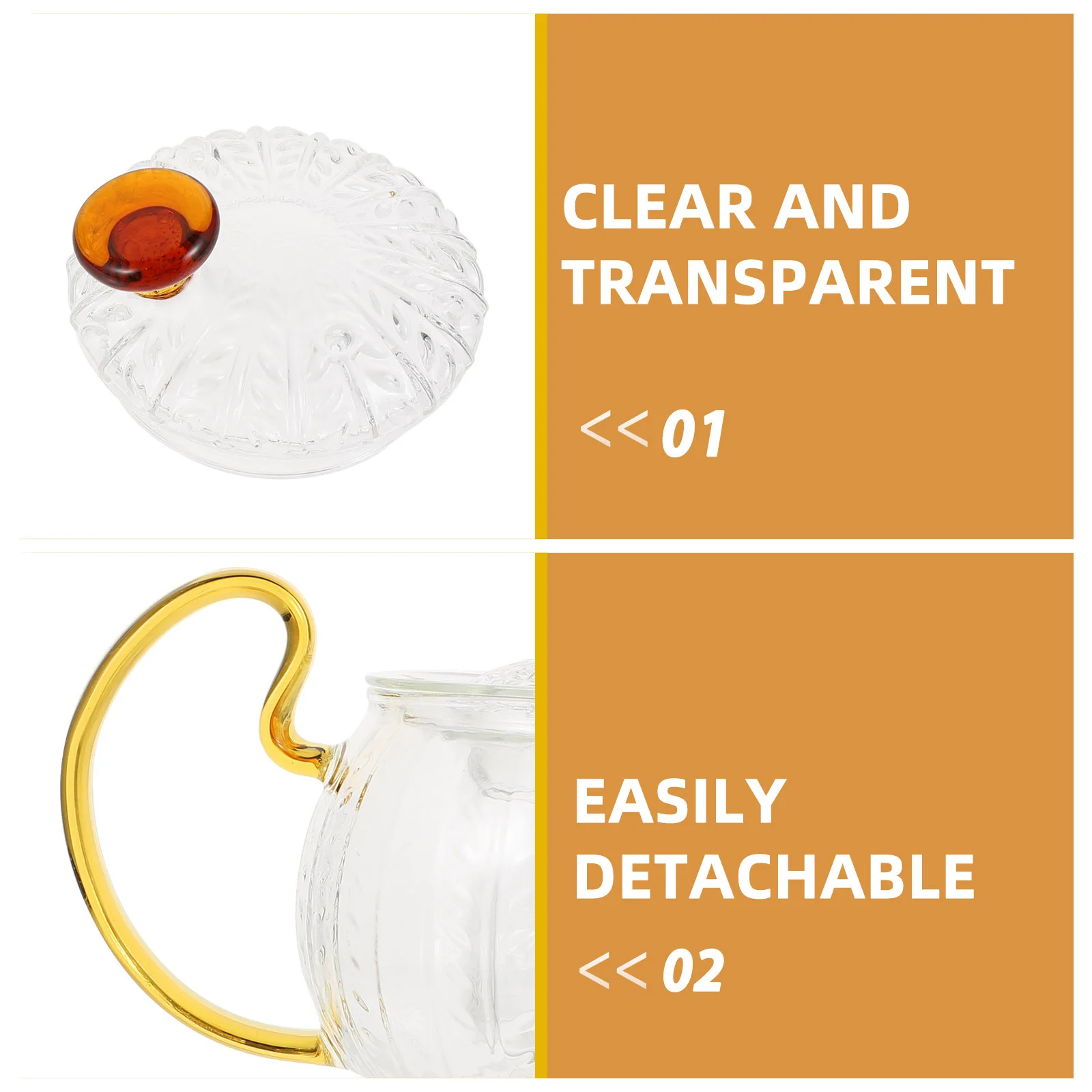 

1Pcs Transparent Teapot with Detachable Filter Heat Resistant Glass Tea Pot for Kung Fu Flower Fruit Tea Household Brewing