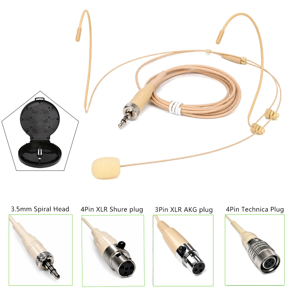 Beige Dual Ear Hanging Microphone - 3.5mm Lockable 4-pin 3-pin Mini XLR Suitable for Shure Sennheiser AKG Headphone Microphone