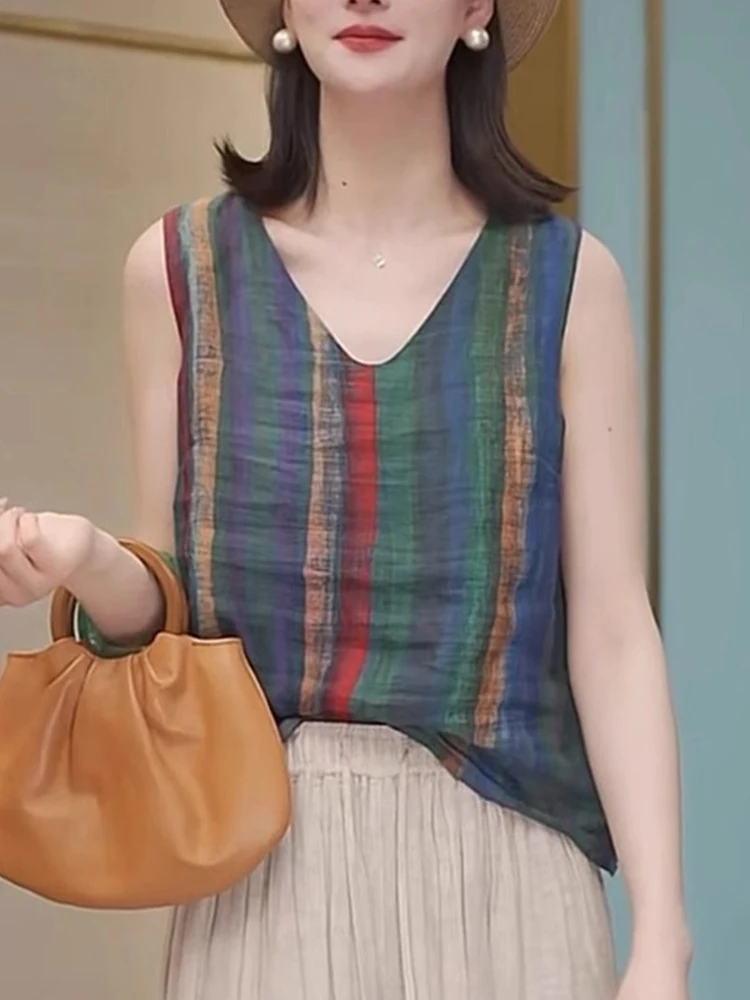 

Льняной жилет Svel, повседневный свободный топ с v-образным вырезом, женский модный возрастной базовый слой, летняя одежда для поездок на работу