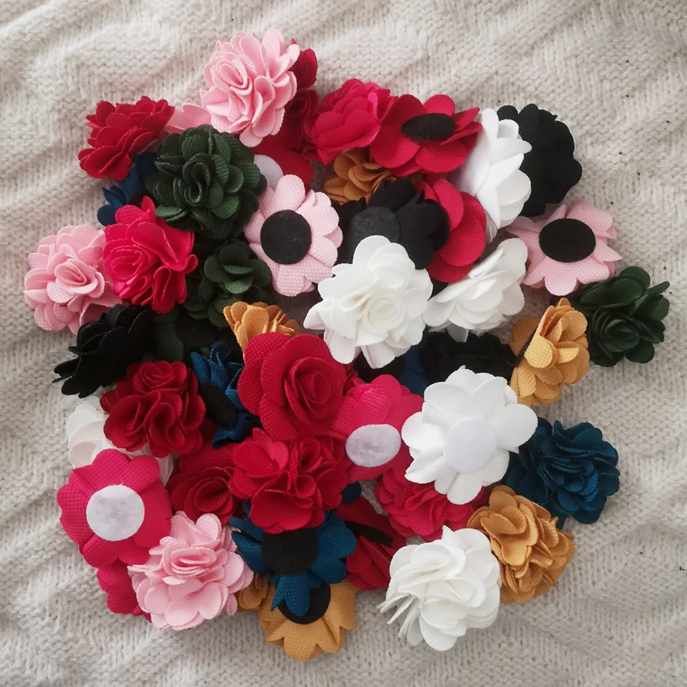 

50Pcs Mixed Handmade Cloth Ribbon Flowers Rosettes About 50MM DIY Headwear Ornament Garment Accessories