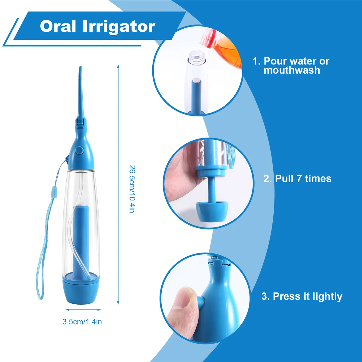 Nuevo Irrigador Oral portátil limpia la boca lavar los dientes riego de agua Manual hilo Dental sin electricidad Abs
