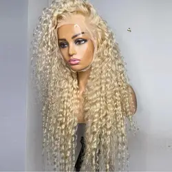 Preplucked Soft 180%Density 26Inch 613 Blonde Kinky Curly Long Natural Hairline Glueless Lace Front Wig For Black Women Babyhair