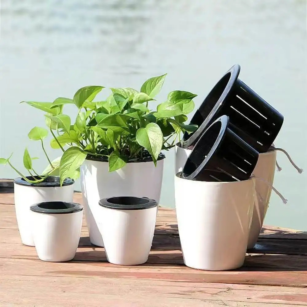 Automatic Absorption Plant Pot Resin Self Watering Planter Succulent Flower Basin Breathable Container For Indoor Gardening