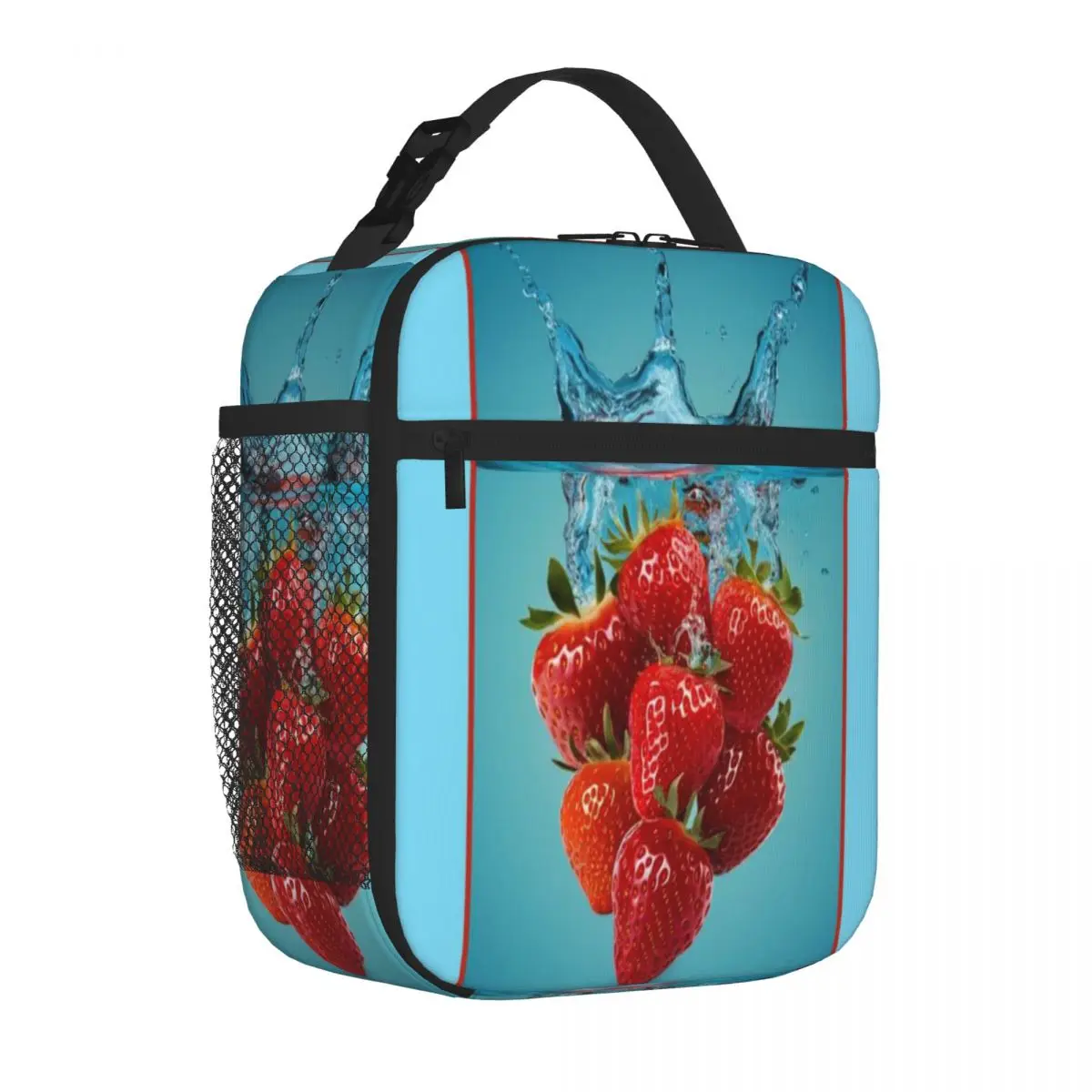 Hot Sale Strawberries In The Rinse Cycle Three Compartment Travel Lunch Bag Countryside Trip Commuter Lunch Bag