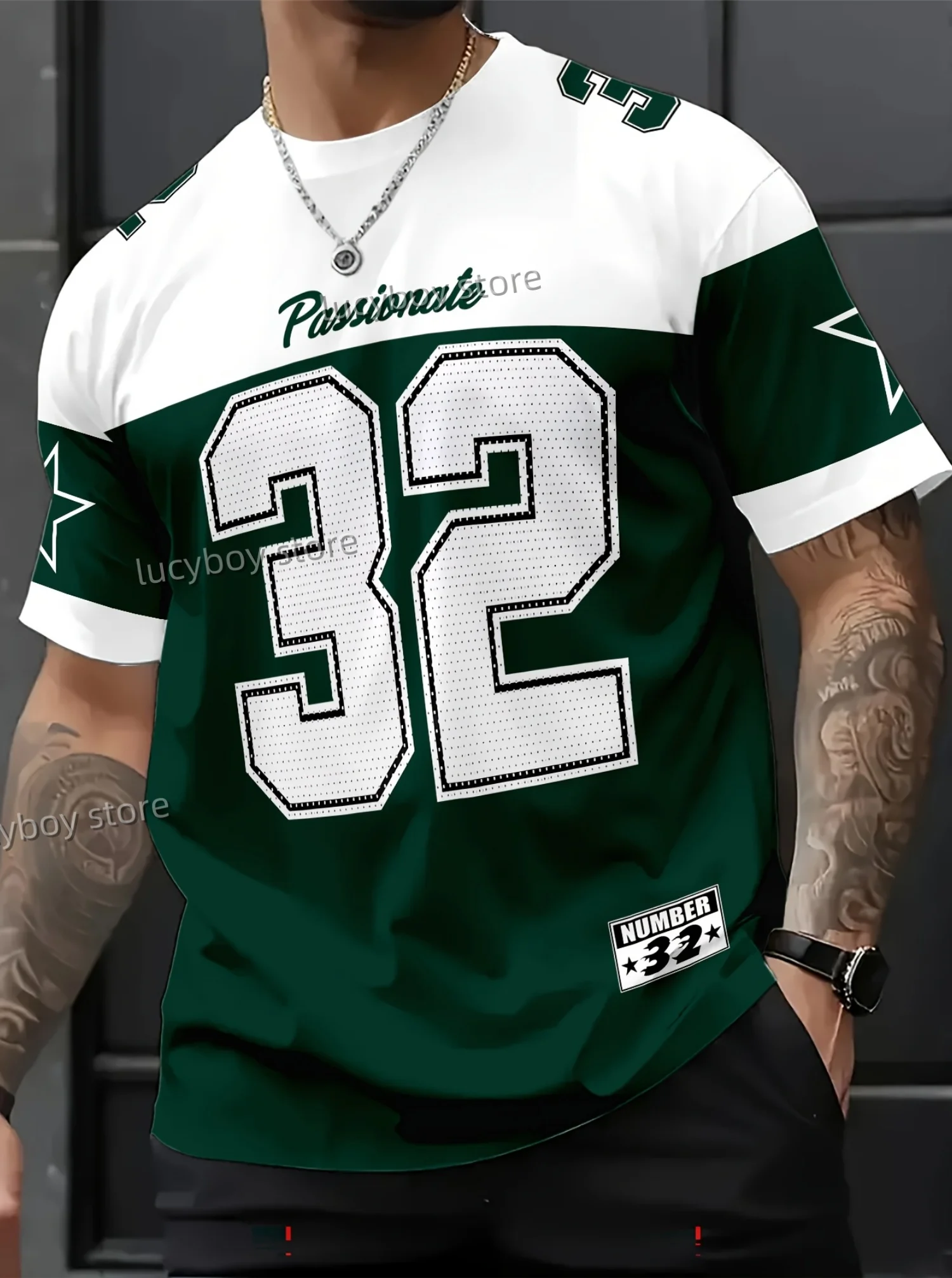 2025 new in Men NO.32 Print  American Style T-Shirt Man Short Sleeve O- Neck sport Tee Vintage Basketball T-shirt Men Clothes image 2