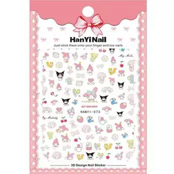 Kuromi Cinnamoroll Mymelody Anime Cartoon New Thin Tough Manicure Stickers Back Glue Nail Stickers Wholesale