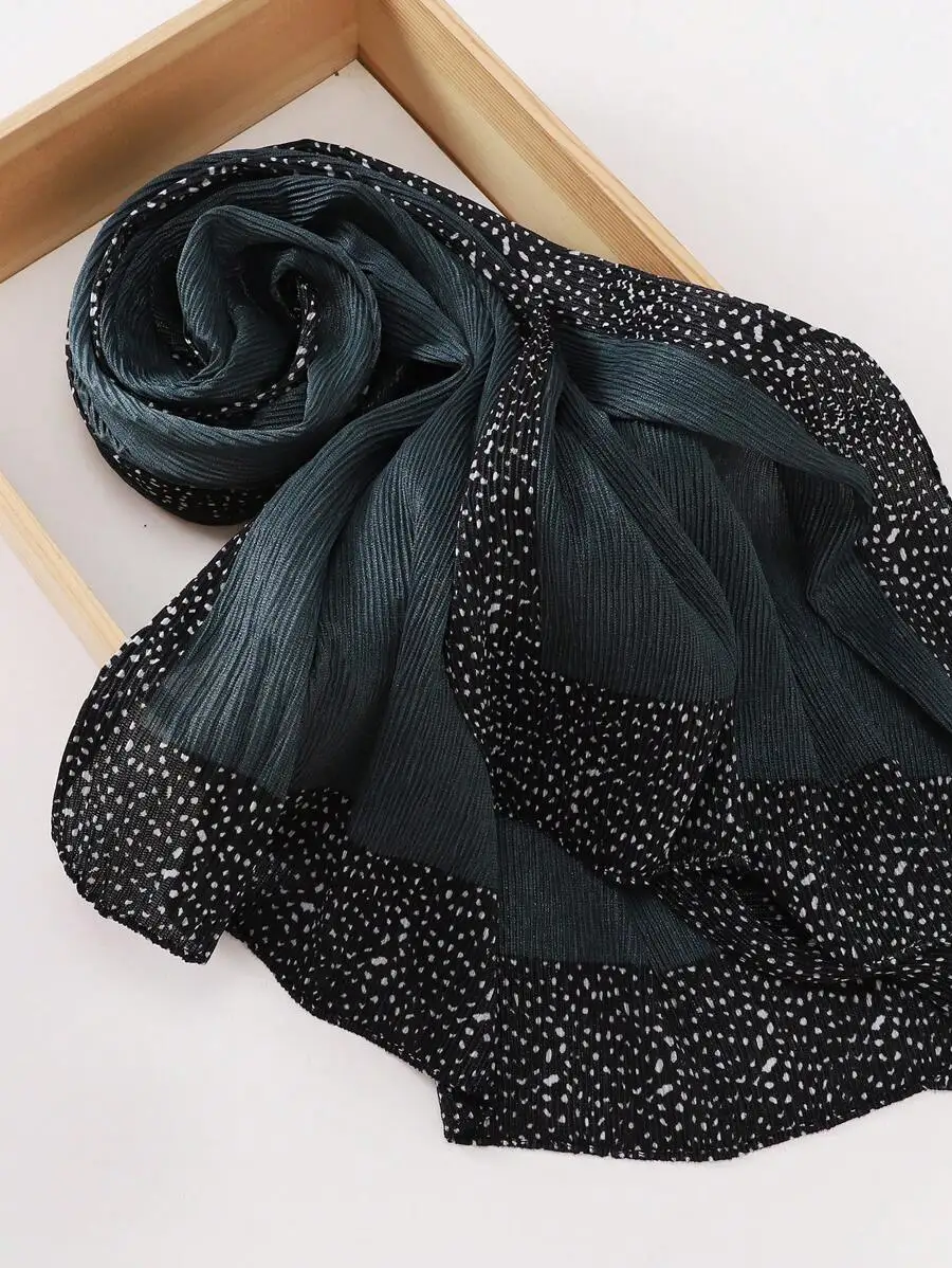 

Womens Crinkled Polka Dot Scarf With Pleated Texture