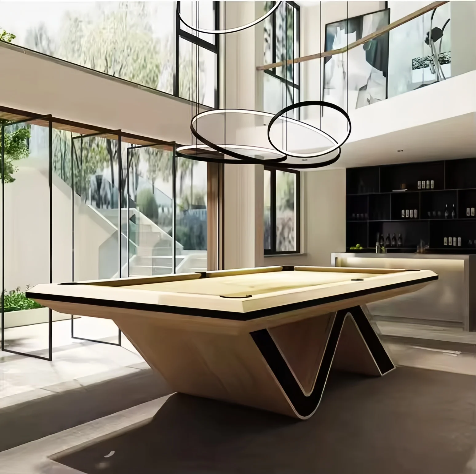 Pool table household automatic return system with slat cushions and leather pockets