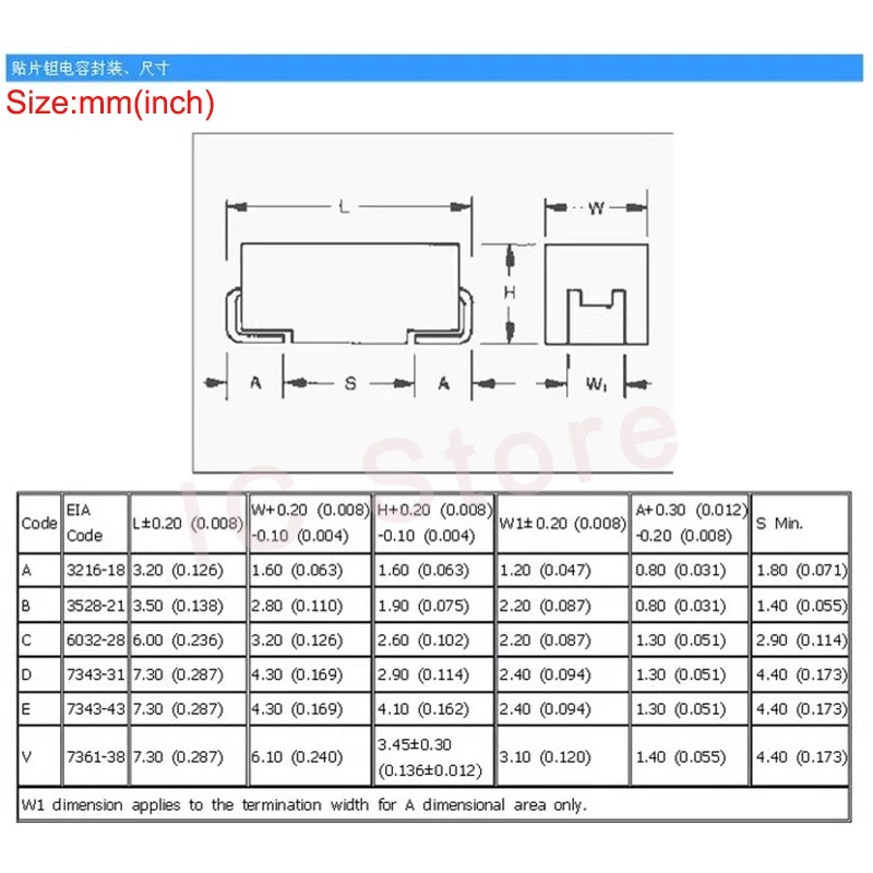 2000 Stück Tantalkondensator 3528 6032 3216 SMD-Chip 10 V 16 V 25 V 35 V 1 2,2 3,3 4,7 10 22 33 47 100 220 UF A B C Gehäusekondensatoren – Detail 8