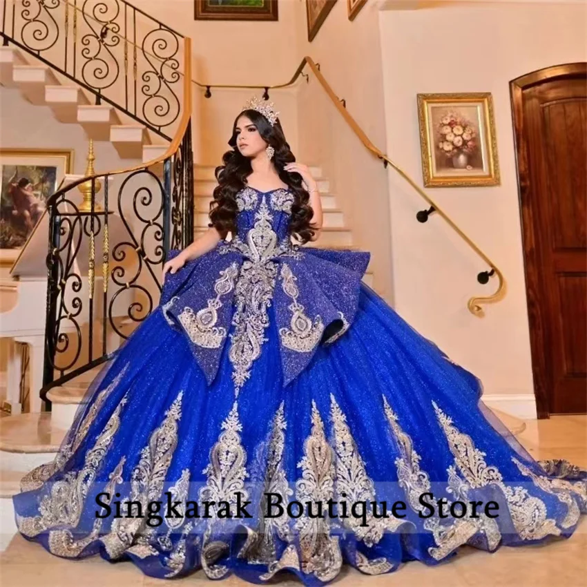 Vestidos de quinceañera de princesa azul real 2024 cuentas Apliques de encaje cristales exquisita fiesta de cumpleaños dulce 16 vestido personalizado