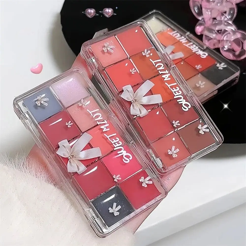 Paleta de brillo de labios de gelatina, mezcla de colores, duradero, espejo de cristal de 10 colores, esmalte de labios transparente, taza no pegajosa