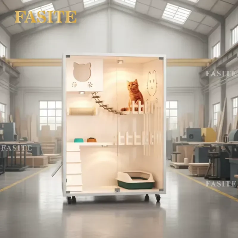 For Cat Villa Modern Luxury Waterproof Solid Wood Indoor Pet House Durable Sustainable Exquisite Animal Pattern Home