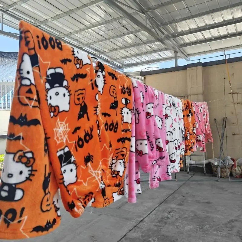 New Sanrio Hello Kitty Pajamas Halloween Flannel Fashion Trouserswomen Kawaii Woolen Anime Cartoon Casual Home Pants Winter
