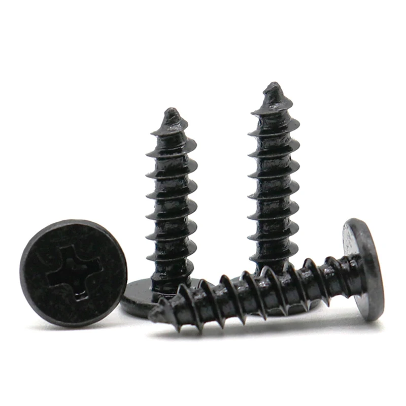 30-500pcs Plated Black Zinc M1.2M 1.4 M1.7 M2 M2.3 M2.6 M3 M3.5 M4 Cross Tapping Screw Ultra Thin Flat Wafer Head Wood Screw