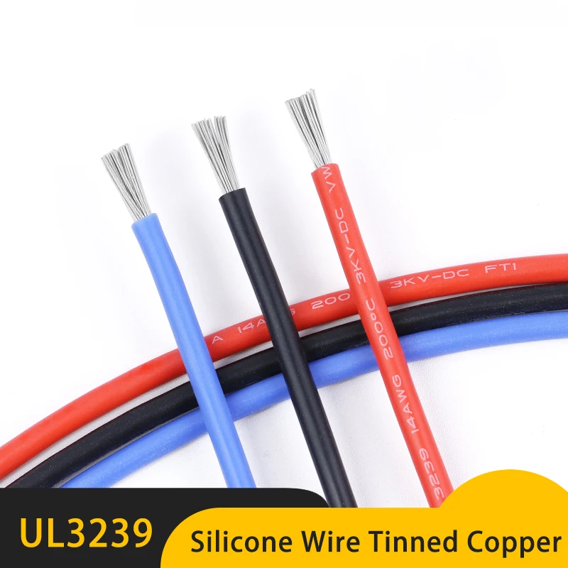 1/5M UL3239 Silicone Wire Tinned Copper 32 30 28 26 24 22 20 18 16 14 12 10 8 AWG 3KV DIY LED Electronic Cable