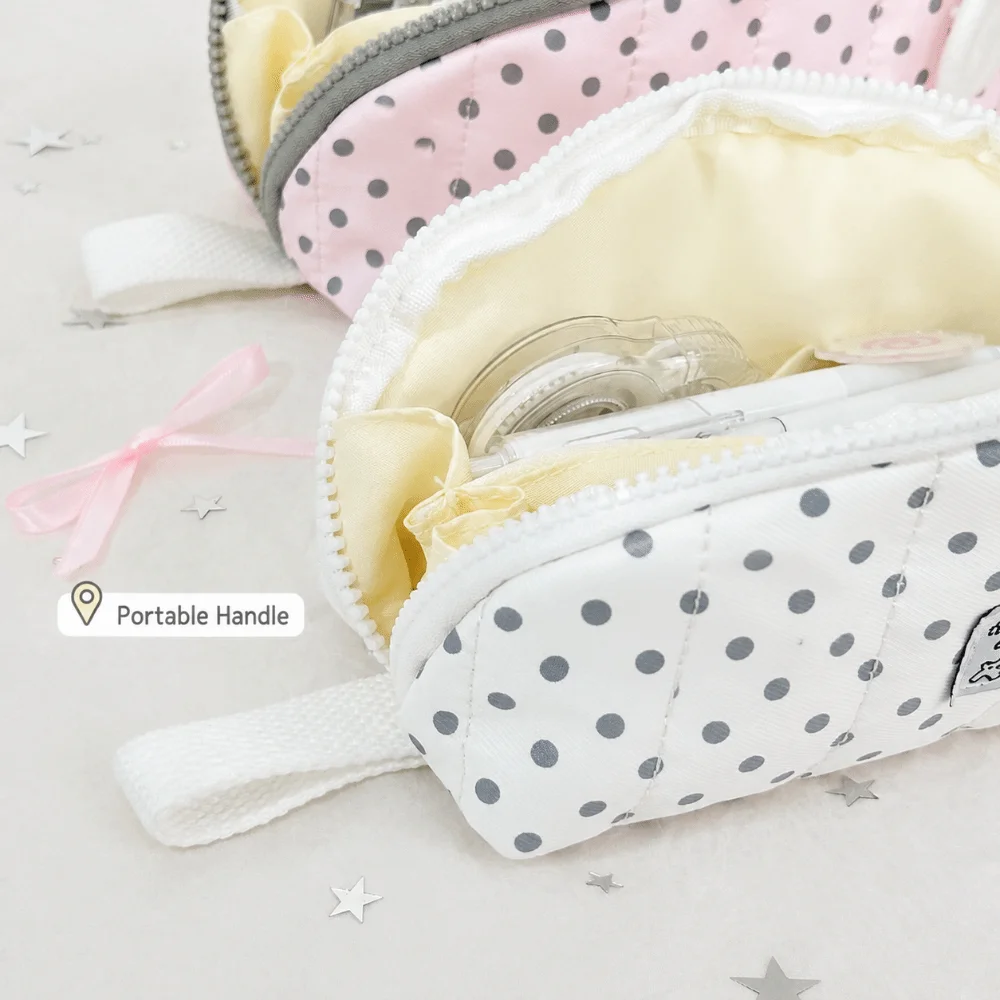 Aesthetic Polka Dot Print Pencil Case Multi-Layer Shell Shaped Pencil Pouch Handheld Large Capacity Pen Bag Students