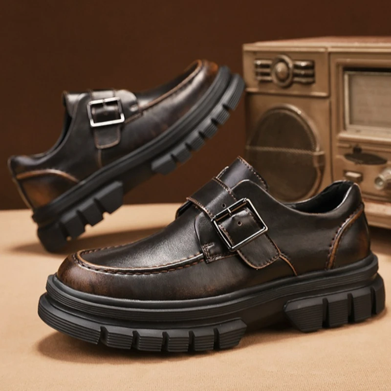 

Men's Leather Shoes Formal Dress Shoes with High-quality Leather Lace-up Design Flat Heel Round Toe Suitable for Casual Walking.