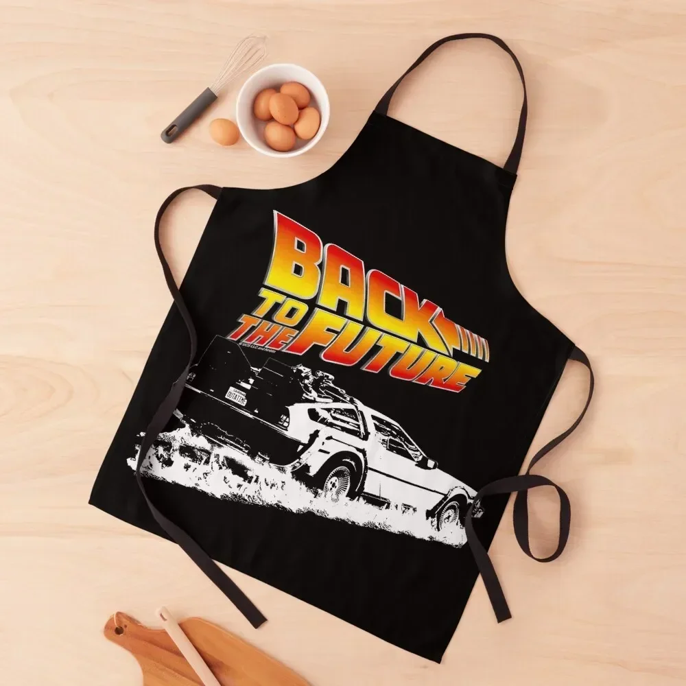 Back to the Future - DeLorean Fire Tracks White Stencil Fan Art Apron christmas Cute Kitchen Accessories Apron