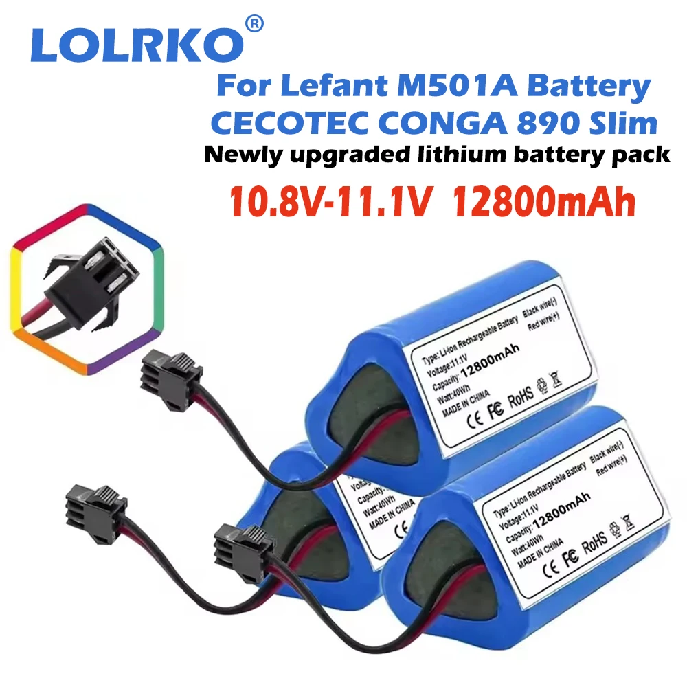 بطارية جديدة بقدرة 12800 مللي أمبير في الساعة لـ Lefant M501A، CECOTEC CONGA 890 Slim، مكنسة كهربائية روبوتية رطبة رفيعة من CONGA 10.8/11.1 فولت