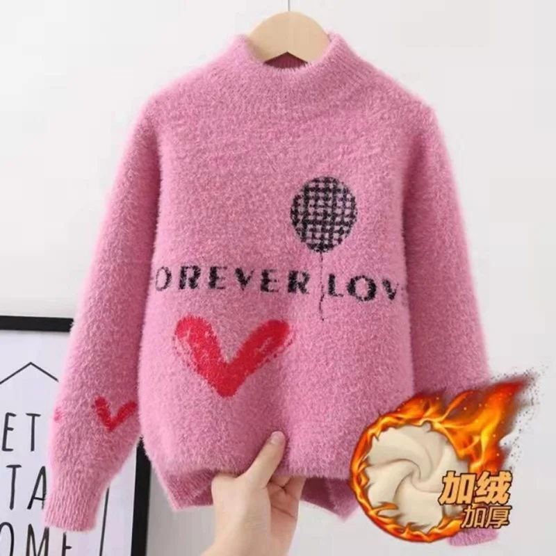 

Girls Sweater Wool Coat Knitting Outwear 2022 Letters Thicken Warm Winter Autumn Plus Size School Children's Clothing