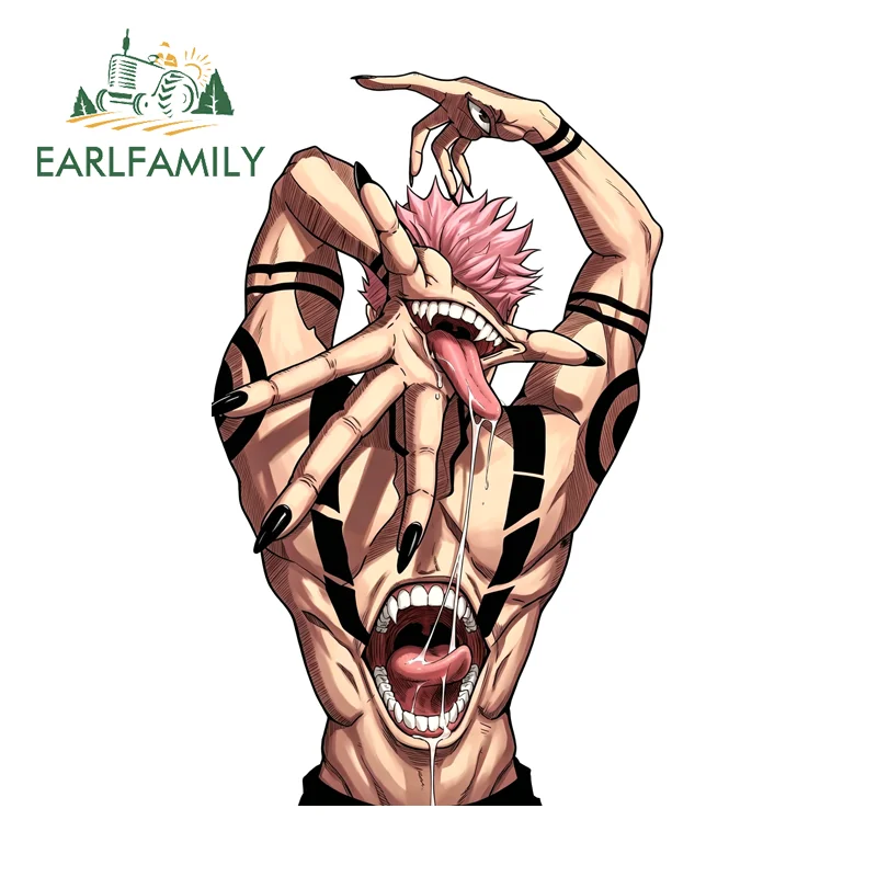 EARLFAMILY Amusing Ryomen Sukuna Windschutzscheiben-Autoaufkleber, DIY-Anime-Aufkleber mit coolen Grafiken, Vinylmaterial, geeignet für VAN-RV-Aufkleber