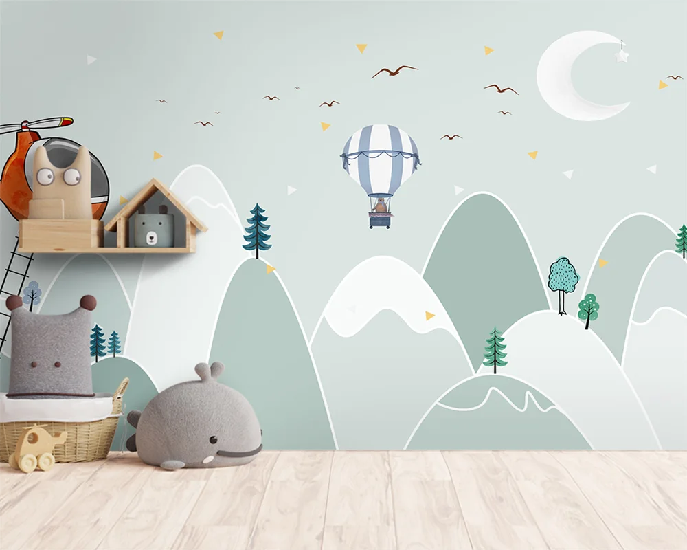 

beibehang papel de parede Customized modern Nordic fresh abstract mountain plane children's room background wallpaper