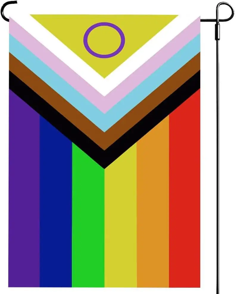 New Intersex Progress Pride Garden Flags 12x18- Inclusive Progressive  Yard Small Flag Double Sided for LGBT Lesbian Gay Transge