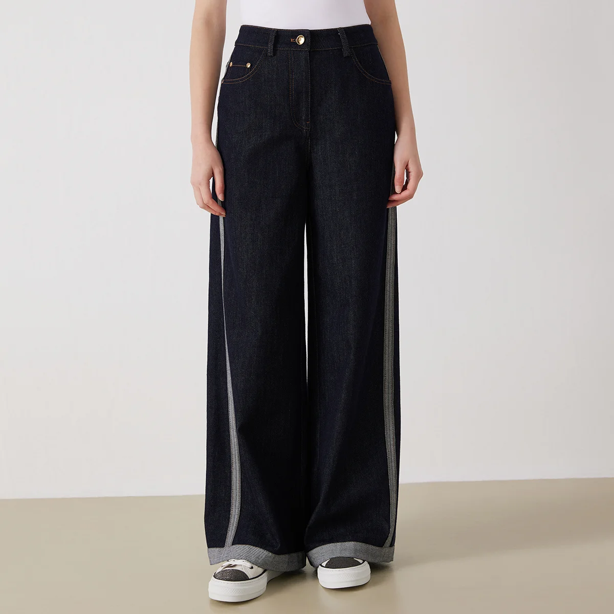 

KW9513273 Luxury Ladies' Cotton Mixed Trousers with Broad Legs High Waist Straight Fit for Women