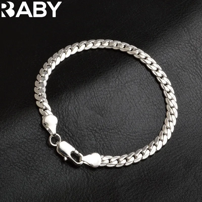 

Nice 925 Sterling Silver 6mm Side Chain Bracelets For Woman Men Fashion Wedding Engagement Jewelry Gift