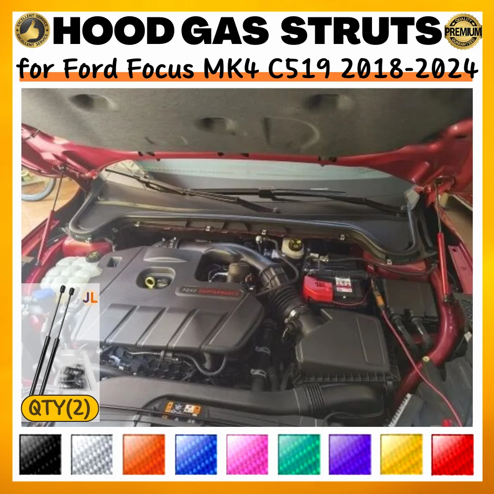 

Qty(2) Стойки капота для Ford Focus MK4 C519 2018-2024, модификация переднего капота, газовые пружины, амортизаторы, подъемные опоры, демпферы