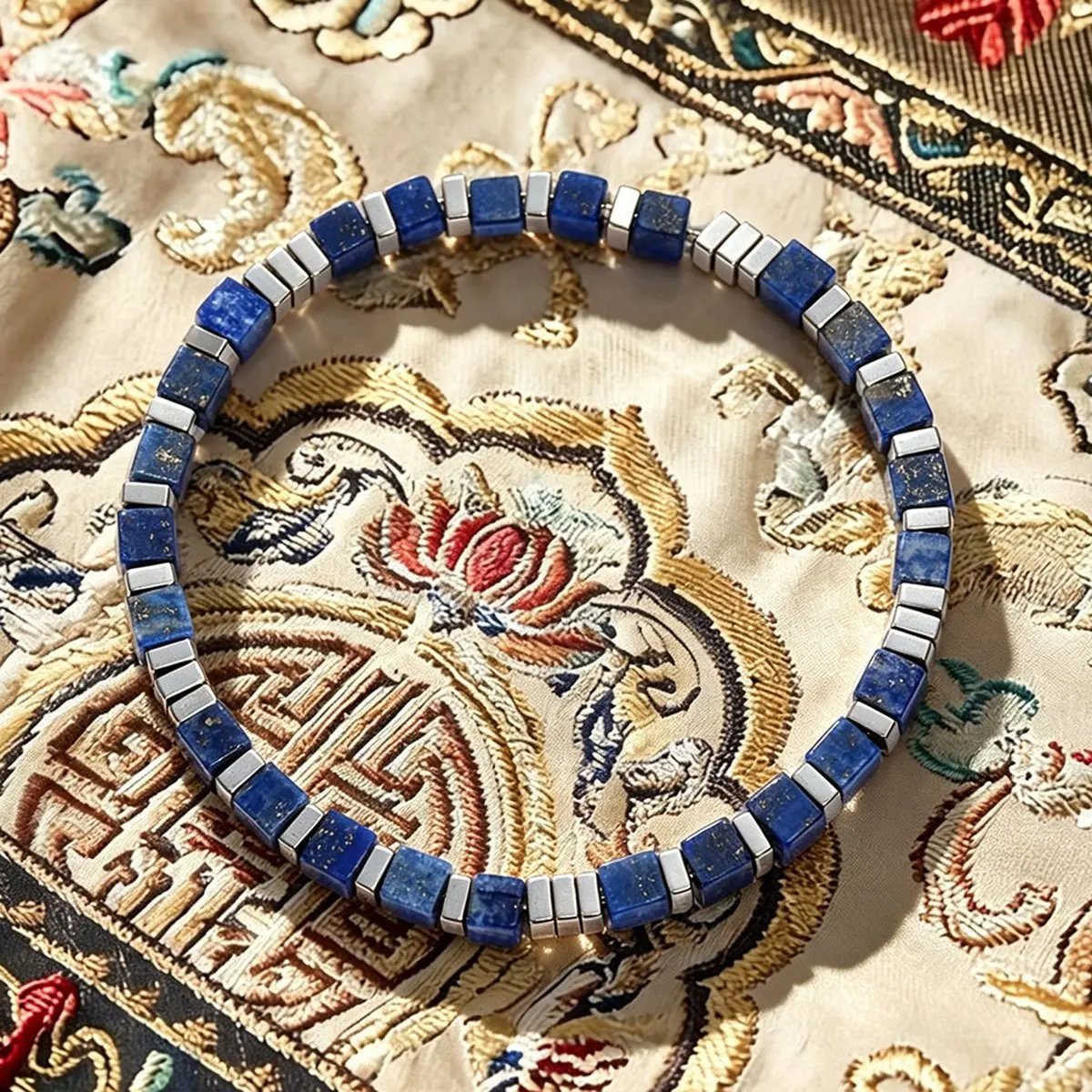 1pc Extremely Simple Style 5mm Lapis Lazuli Square Bead Bracelet, Enhancing Insight and wisdom, Unisex Jewelry Gift