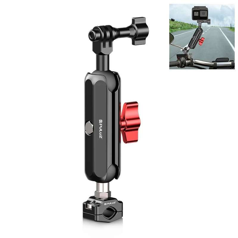 PULUZ Motorcycle Rearview Small Clamp Metal Magic Arm Rod Mount For DJI GoPro Insta360