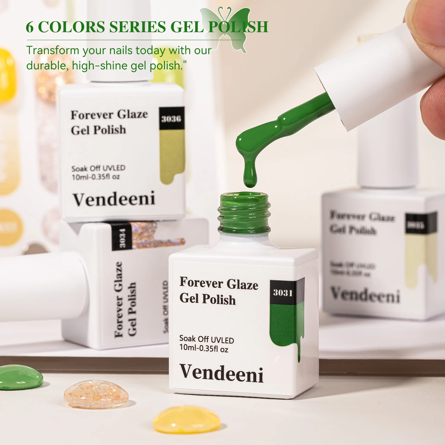 Vendeeni عالية الصباغ 6 ألوان جيل طلاء الأظافر مجموعة الأشعة فوق البنفسجية هلام طقم أظافر بولي TPO HRMA الحرة OEM/ODM 15 مللي الأفوكادو اللون هلام طلاء الأظافر #4