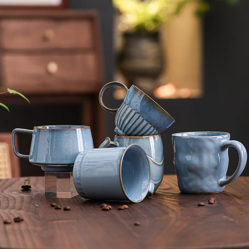 

Nordic Ceramic Coffee Cup Latte Cappuccino Mugs Art Breakfast Milk Cups Blue Japanese Teacups Master Cup Drinkware Coffeeware