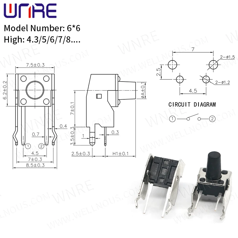 Micro Long Tactile Switch 6*6*9mm With Horizontal Support Holder 6X6 Series Mini Tact Push Button Switch