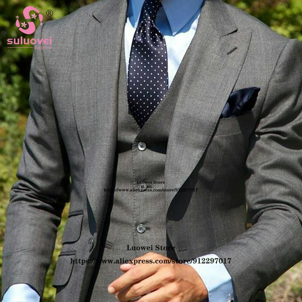 Trajes de hombre boda de corte entallado para hombre, conjunto de chaqueta, chaleco, pantalones, Blazer de negocios, esmoquin Formal de fiesta para